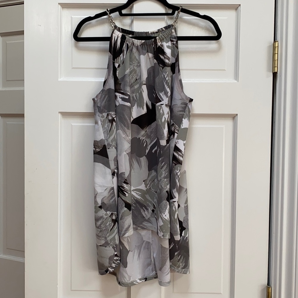 New sleeveless grey black green & white shirt